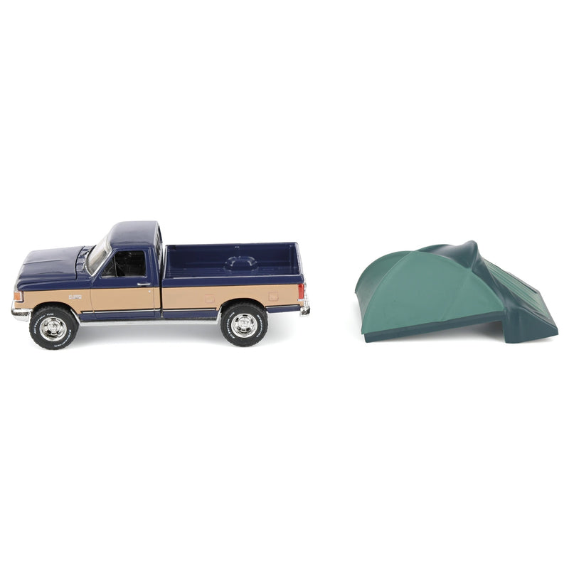 1/64 1987 Ford F-150 XLT Lariat, Dark Blue & Tan with Modern Truck Bed Tent, The Great Outdoors Series 4