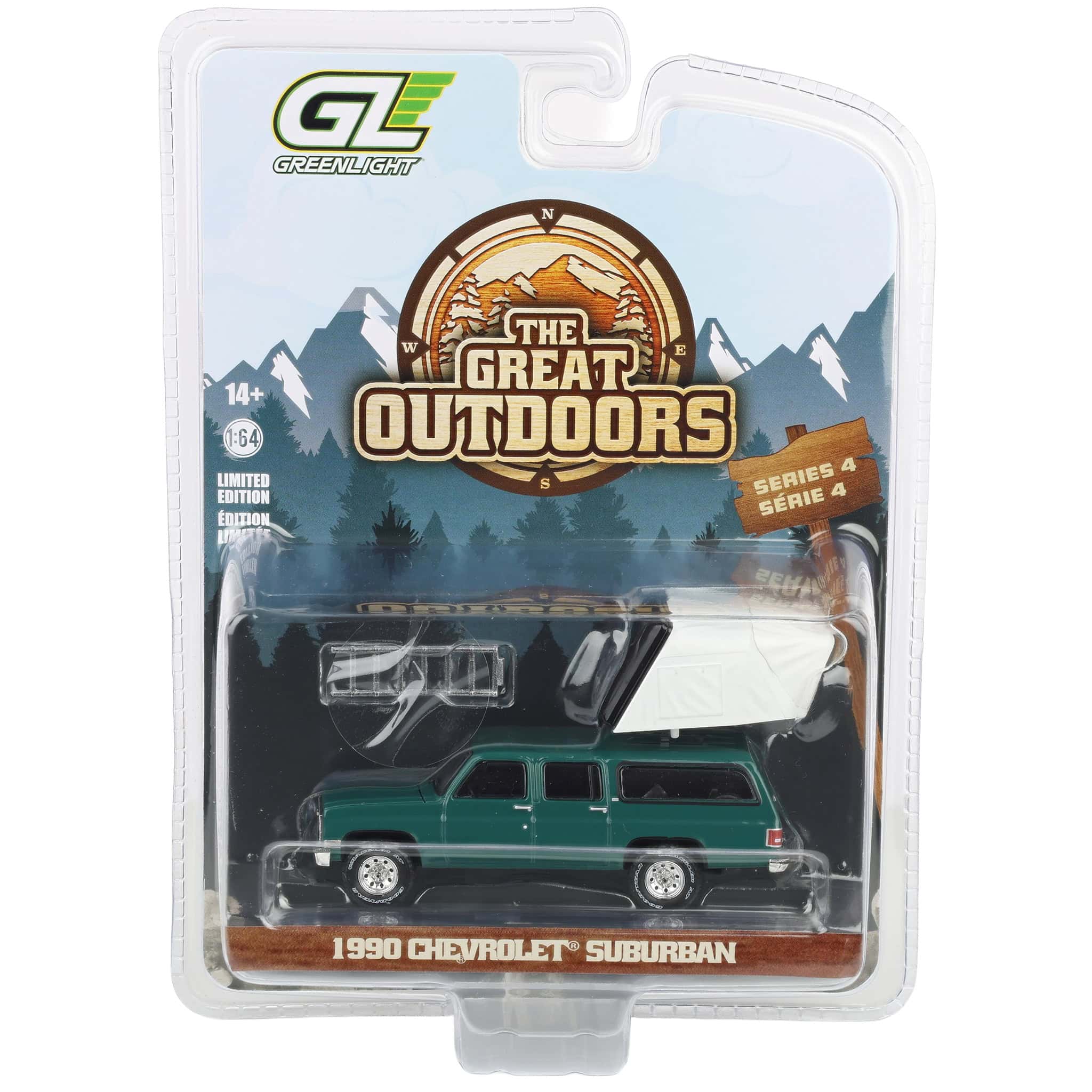 1/64 1990 Chevrolet Suburban, Green with Modern Rooftop Camper