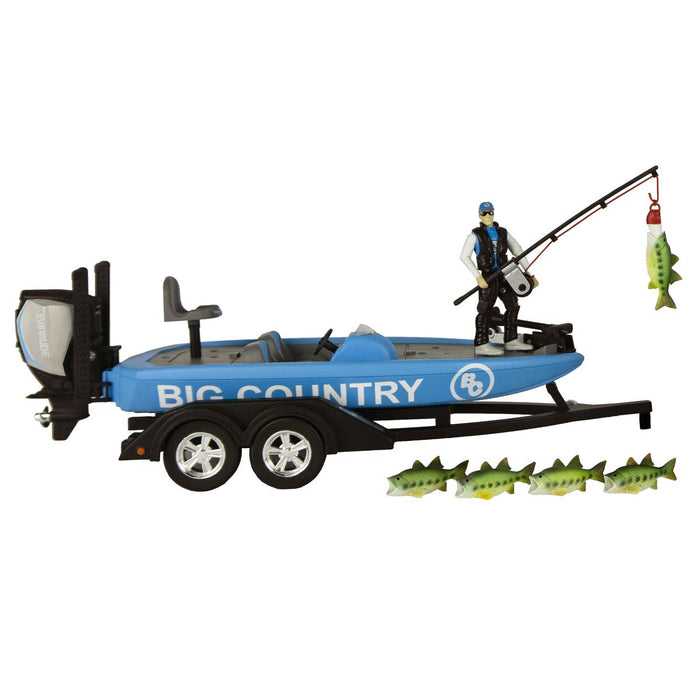 1/20 Professional Bass Boat with Angler, Fish, Fishing Pole, and Boat Trailer by Big Country Toys