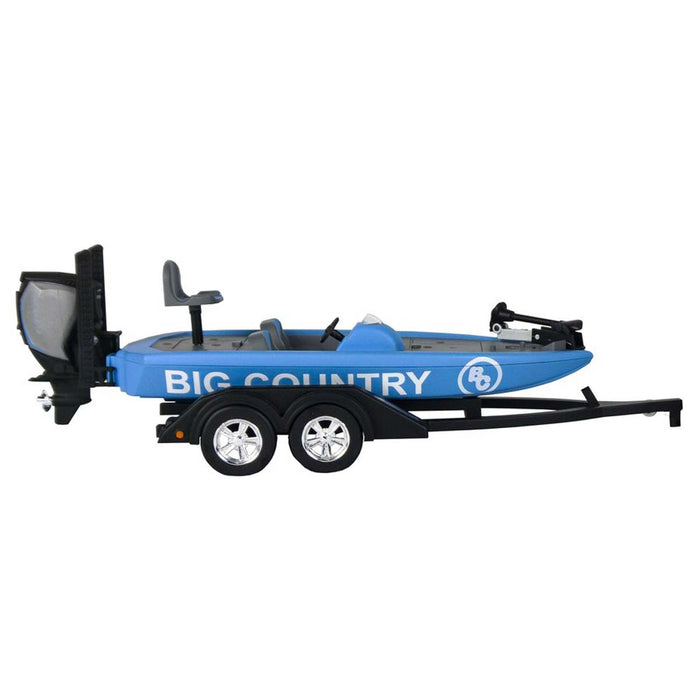(B&D) 1/20 Professional Bass Boat with Angler, Fish, Fishing Pole, and Boat Trailer by Big Country Toys - Damaged Item