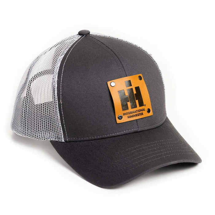 IH Logo Leather Riveted Emblem Gray Cap with White Mesh