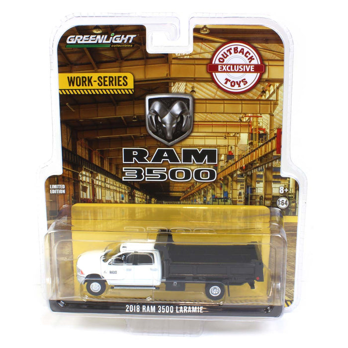 1/64 White 2018 Ram 3500 Dually with Black Dump Bed, Outback Toys Exclusive
