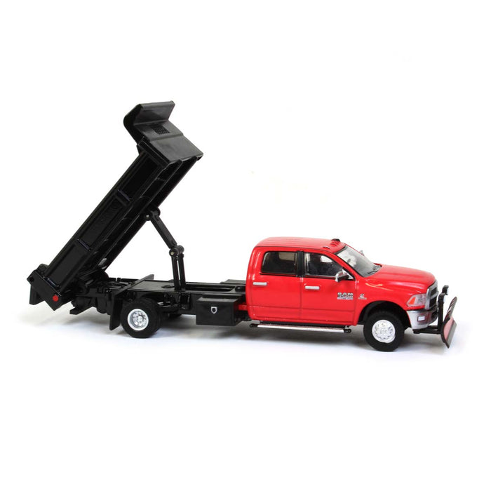 1/64 2018 Ram 3500 Dually, Red with Black Dump Bed & Plow, Outback Toys Exclusive