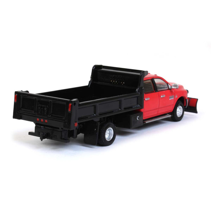 1/64 2018 Ram 3500 Dually, Red with Black Dump Bed & Plow, Outback Toys Exclusive