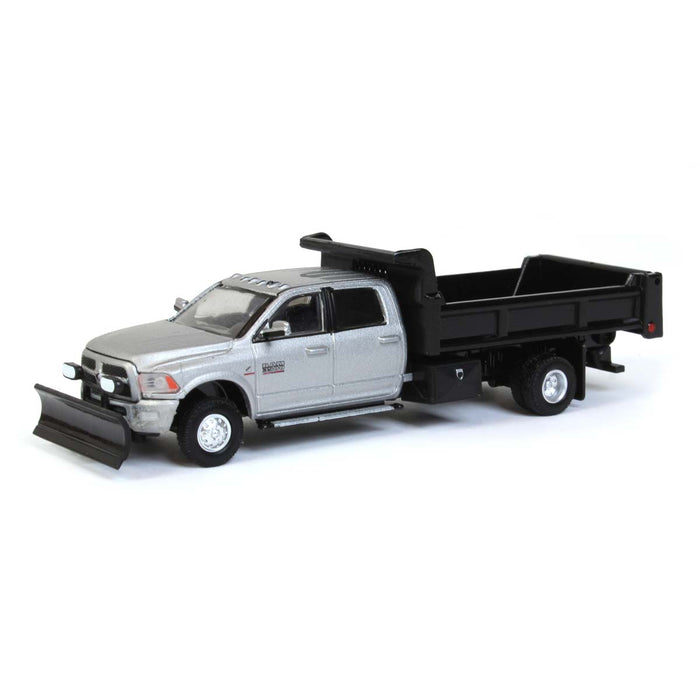 1/64 Silver 2018 Ram 3500 Dually with Black Dump Bed & Plow, Outback Toys Exclusive