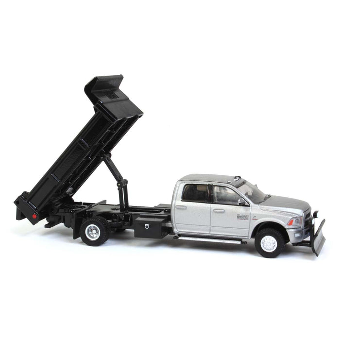 1/64 Silver 2018 Ram 3500 Dually with Black Dump Bed & Plow, Outback Toys Exclusive