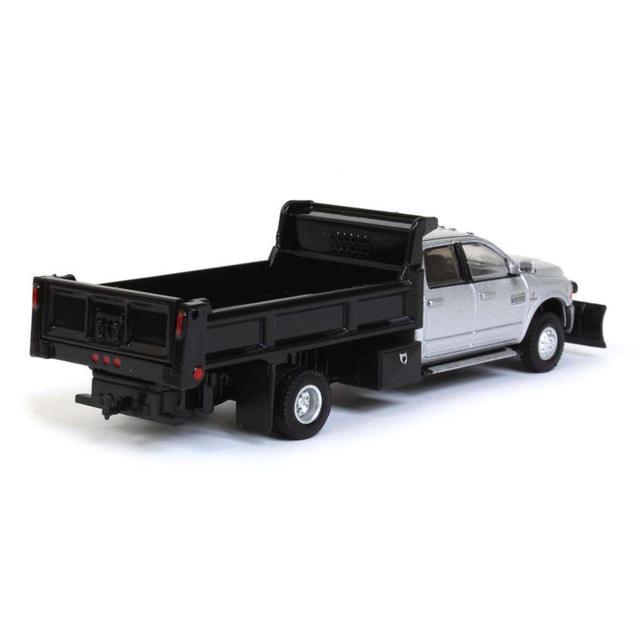 1/64 Silver 2018 Ram 3500 Dually with Black Dump Bed & Plow, Outback Toys Exclusive