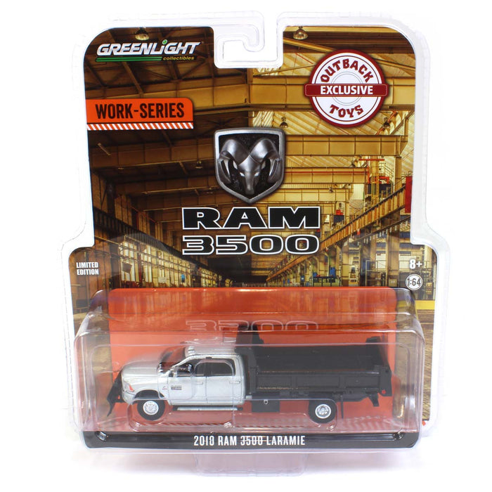 1/64 Silver 2018 Ram 3500 Dually with Black Dump Bed & Plow, Outback Toys Exclusive