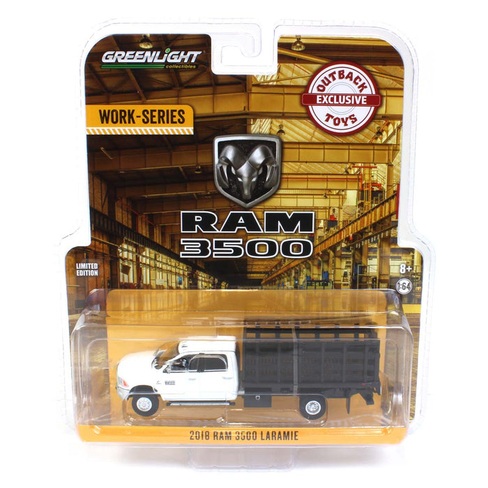 1/64 White 2018 Ram 3500 Dually with Black Stake Bed, Outback Toys Exclusive