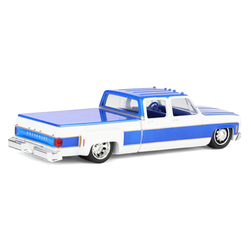 1/64 1977 Chevy Cheyenne Super30 Custom LA Pickup Truck, White with Custom Blue Stripes, M2 Machines