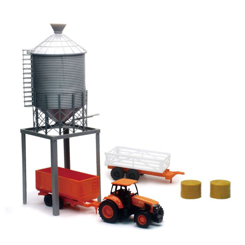 Kubota Farm set with M5-111 Tractor, Wagon, Grain Bin by New Ray