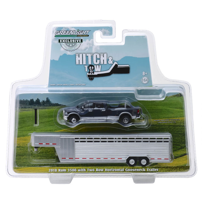 1/64 2018 Ram 3500, Steel Metallic with Silver Gooseneck Livestock Trailer