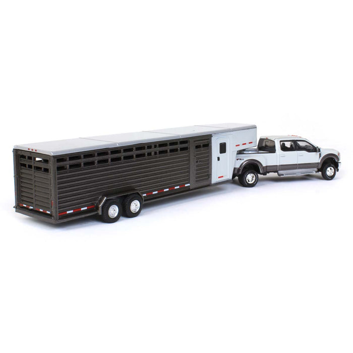 1/64 2019 Ford F-350, White Platinum with Gray Gooseneck Livestock Trailer