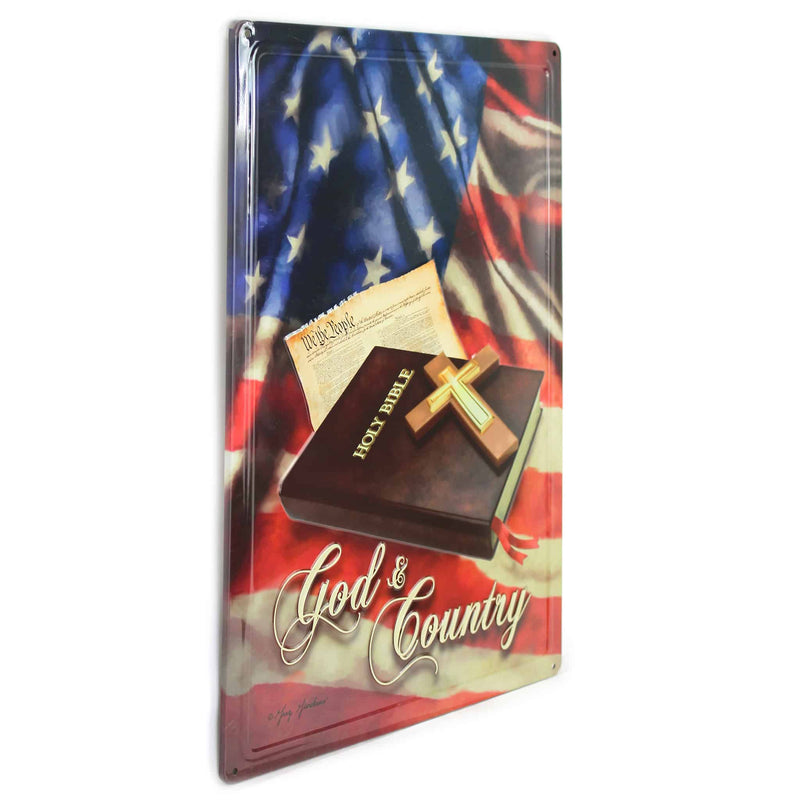God & Country Holy Bible 12in x 17in Tin Sign