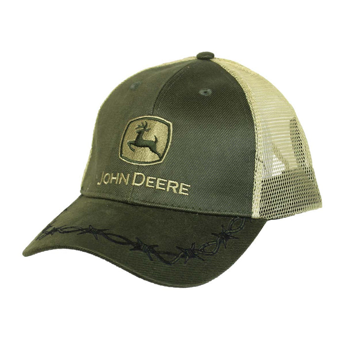 John Deere Barbwire Oilskin Olive Green Mesh Cap