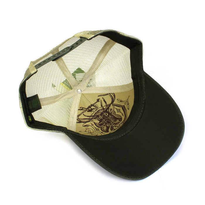 John Deere Barbwire Oilskin Olive Green Mesh Cap