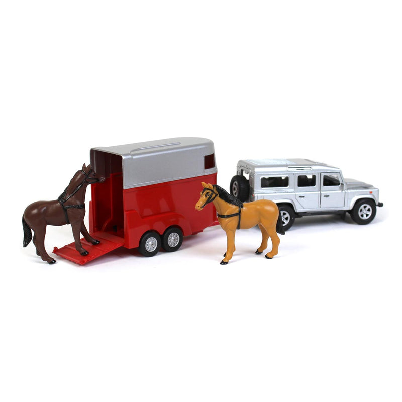 Toy Farm Land Rover 1/32 Land Rover Defender with Horse Trailer and 2 Horses — Outback Toys