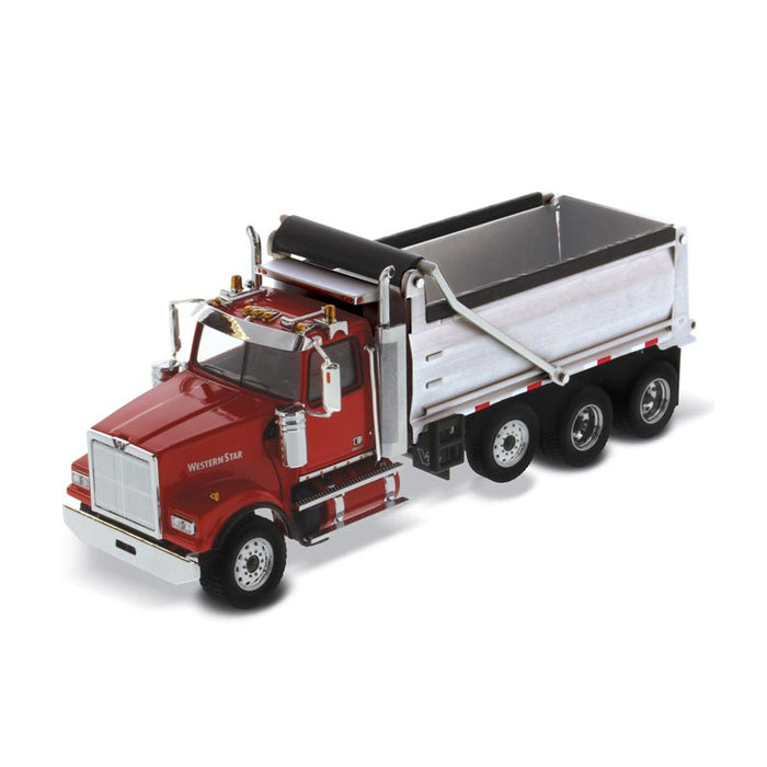 1/50 Western Star 4900 SF Dump Truck with Red Cab and Matte Silver Dump Body