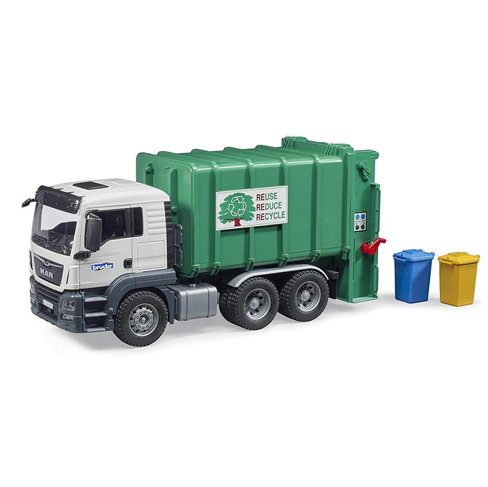 1/16 MAN TGS Rear Loading Garbage Truck, Green by Bruder