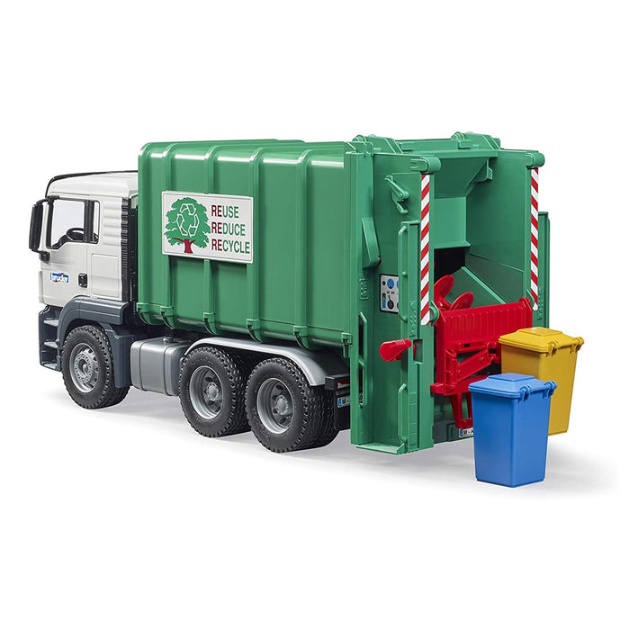 1/16 MAN TGS Rear Loading Garbage Truck, Green by Bruder