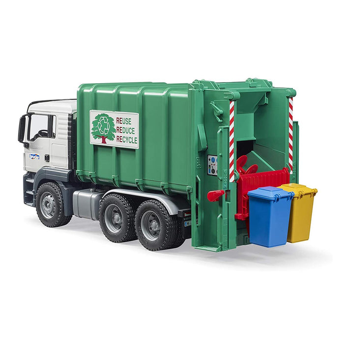 1/16 MAN TGS Rear Loading Garbage Truck, Green by Bruder