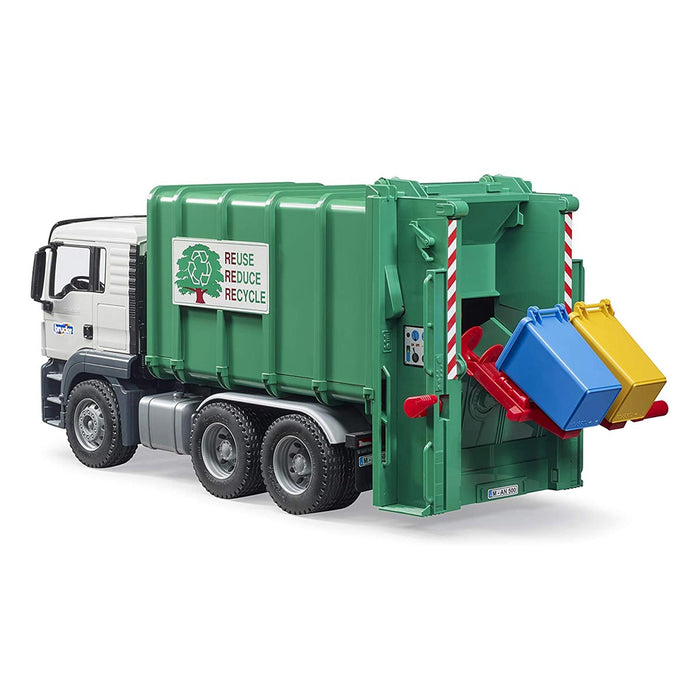 1/16 MAN TGS Rear Loading Garbage Truck, Green by Bruder