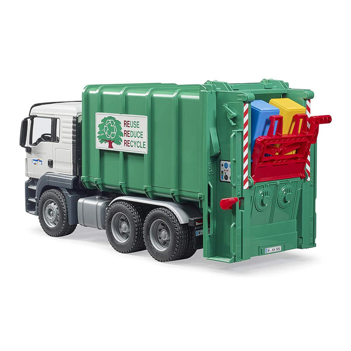 1/16 MAN TGS Rear Loading Garbage Truck, Green by Bruder