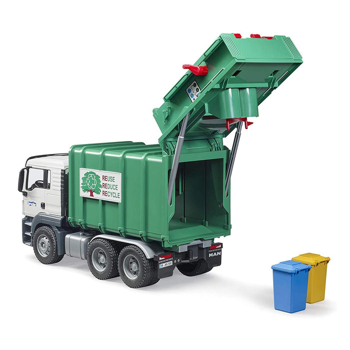 1/16 MAN TGS Rear Loading Garbage Truck, Green by Bruder