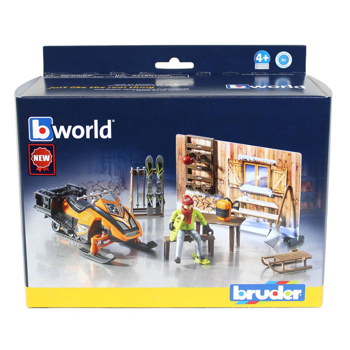 1/16 Bworld Mountain Hut with Snowmobile and Figure by Bruder