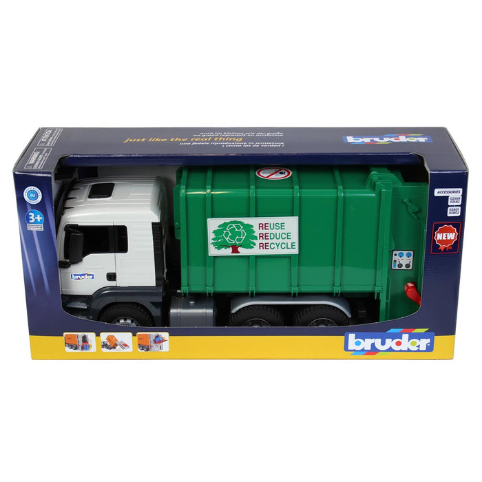 1/16 MAN TGS Rear Loading Garbage Truck, Green by Bruder