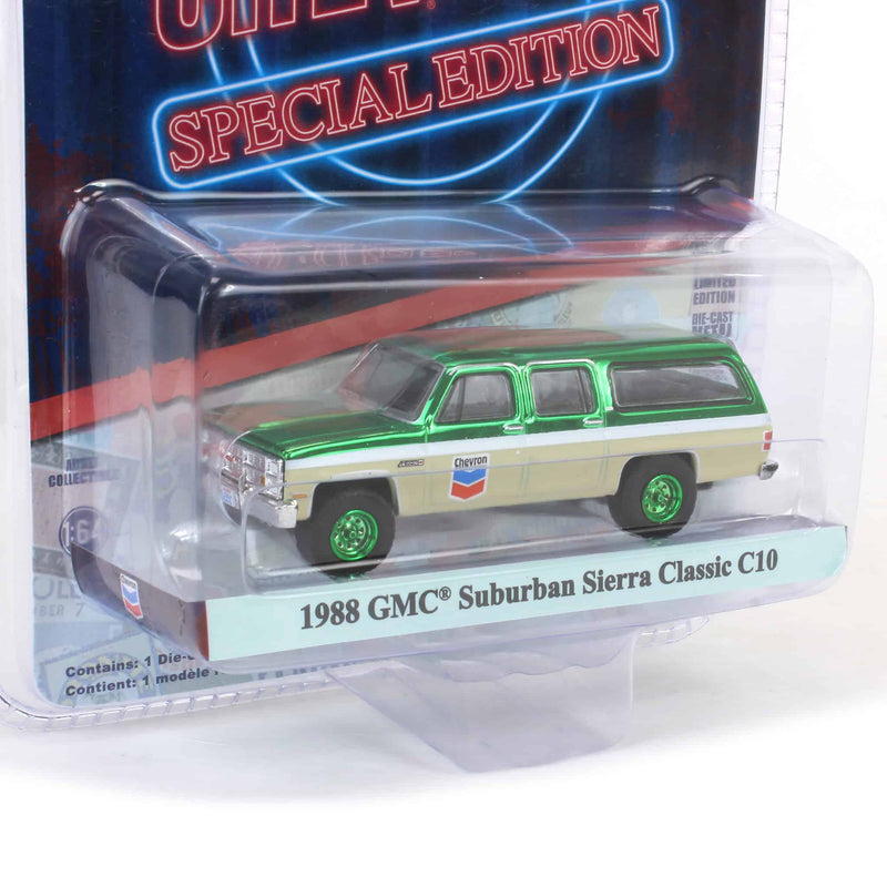 Green Chrome Machine Chase ~ 1/64 1988 GMC Suburban Sierra Classic C10, Chevron Special Edition Series 1