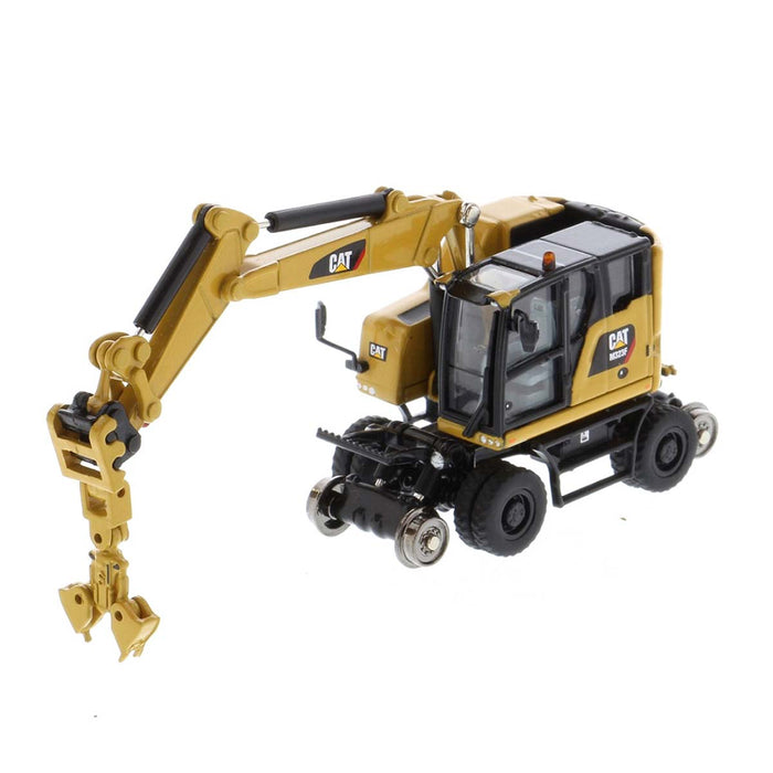 1/87 Caterpillar M323F Railroad Wheeled Excavator, CAT Yellow Version with 3 Tools