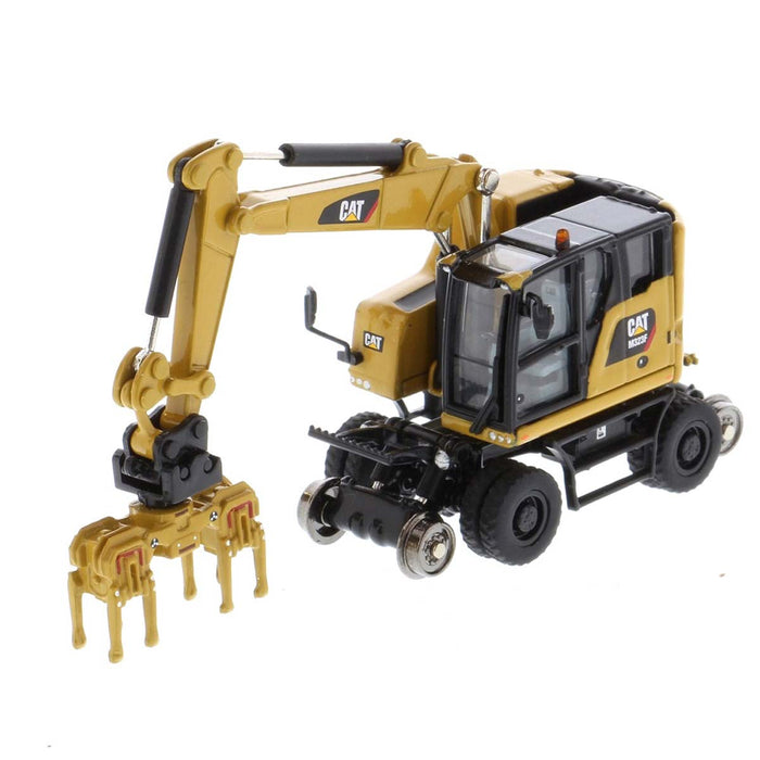 1/87 Caterpillar M323F Railroad Wheeled Excavator, CAT Yellow Version with 3 Tools