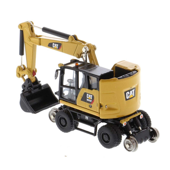 1/87 Caterpillar M323F Railroad Wheeled Excavator, CAT Yellow Version with 3 Tools