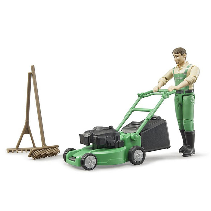 1/16 Push Lawn Mower with Gardener & Accessories by Bruder
