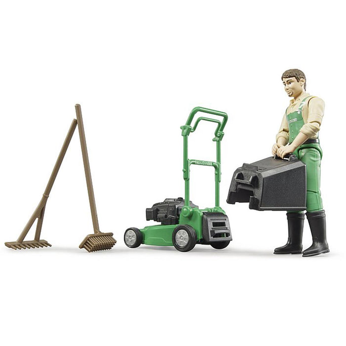 1/16 Push Lawn Mower with Gardener & Accessories by Bruder
