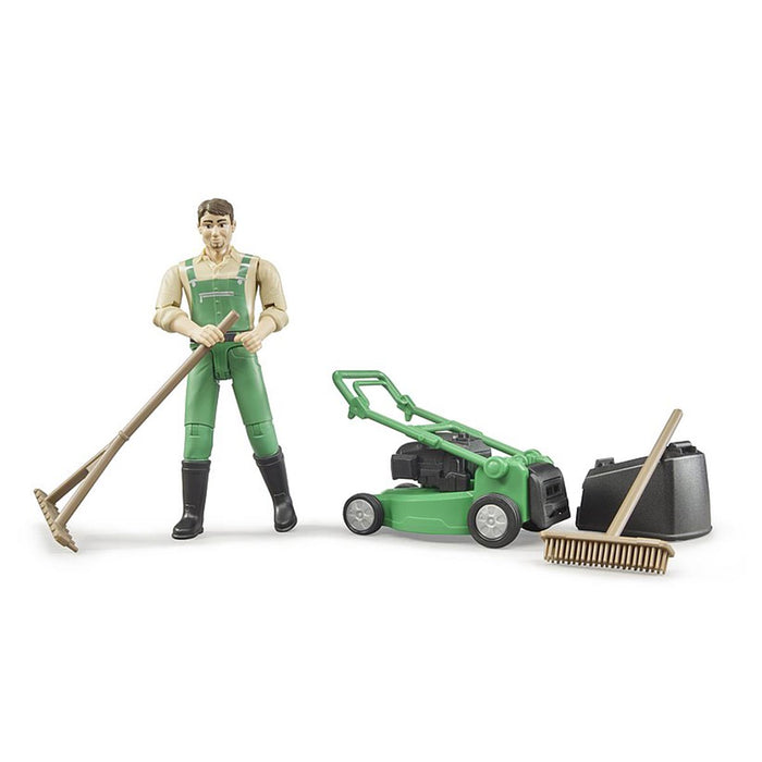 1/16 Push Lawn Mower with Gardener & Accessories by Bruder