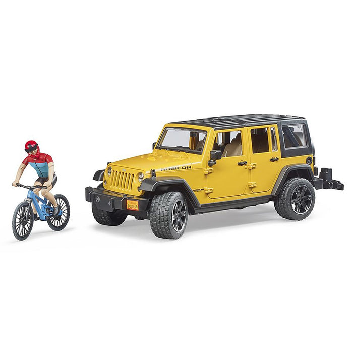 1/16 Yellow Jeep Wrangler Rubicon with Mountain Bike and Figure by Bruder