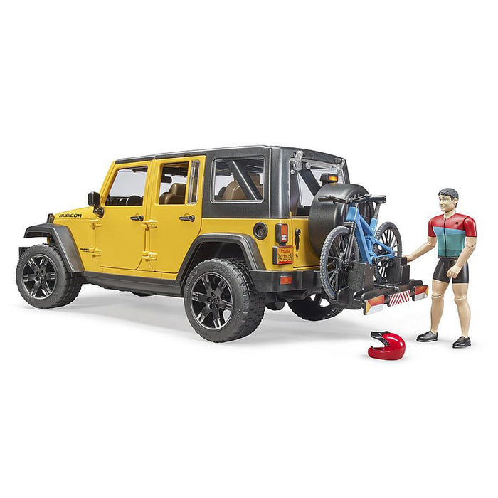 1/16 Yellow Jeep Wrangler Rubicon with Mountain Bike and Figure by Bruder