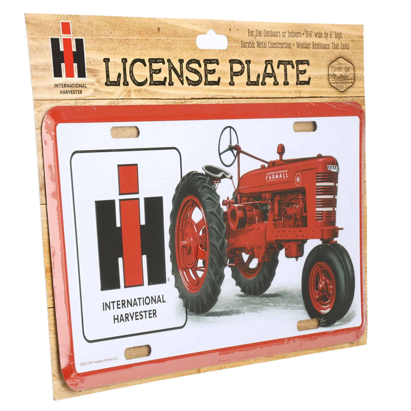 IH Logo with IH Farmall H Tractor Metal License Plate, 11.875in x 6in