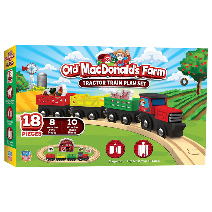 Old MacDonald's Farm Tractor Wooden Train Play Set with Animals Image