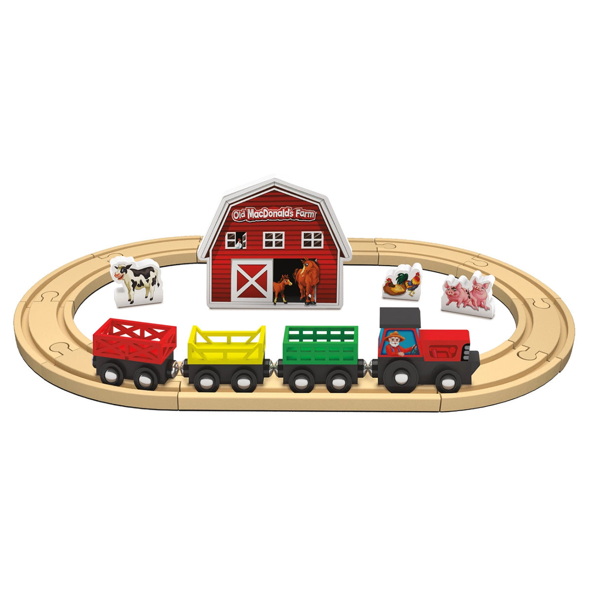 Old MacDonald's Farm Tractor Wooden Train Play Set with Animals ...