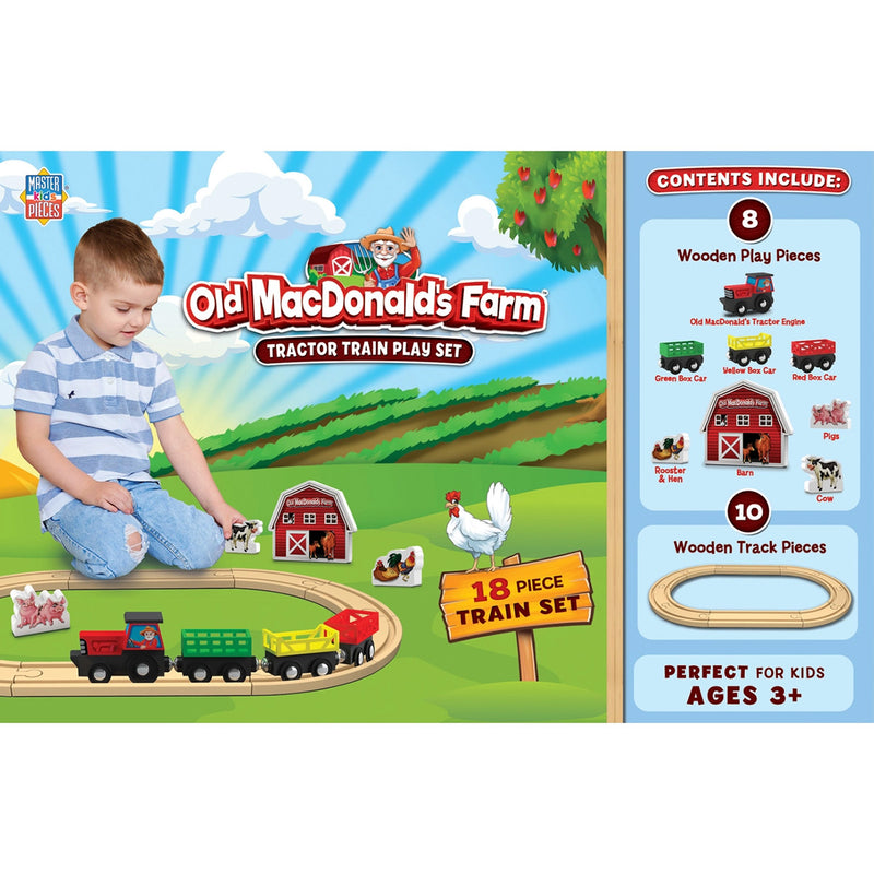 Old MacDonald's Farm Tractor Wooden Train Play Set with Animals