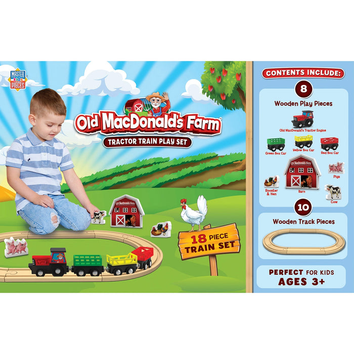Old MacDonald's Farm Tractor Wooden Train Play Set with Animals Image
