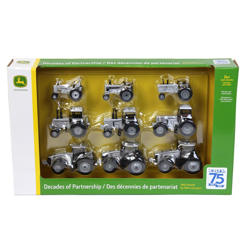 1/64 9-Piece John Deere Tractor Silver Chase Set by ERTL, 75th Anniversary Edition
