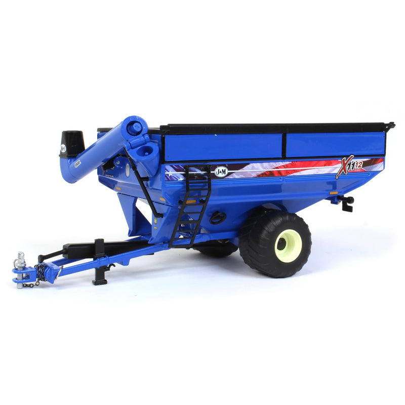 1/64 J&M 1112 Blue Grain Cart with Large Singles and American Flag Decal by SpecCast, Patriotic Farmer Ed.