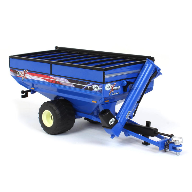 1/64 J&M 1112 Blue Grain Cart with Large Singles and American Flag Decal by SpecCast, Patriotic Farmer Ed.