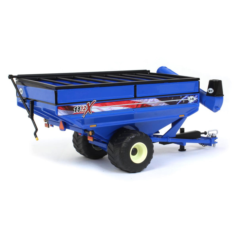 1/64 J&M 1112 Blue Grain Cart with Large Singles and American Flag Decal by SpecCast, Patriotic Farmer Ed.