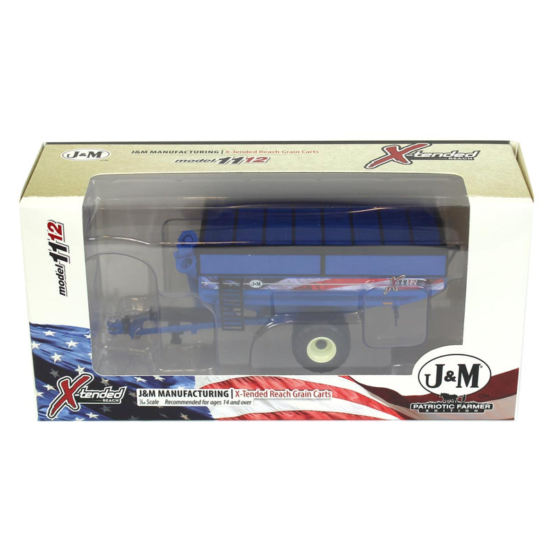 1/64 J&M 1112 Blue Grain Cart with Large Singles and American Flag Decal by SpecCast, Patriotic Farmer Ed.