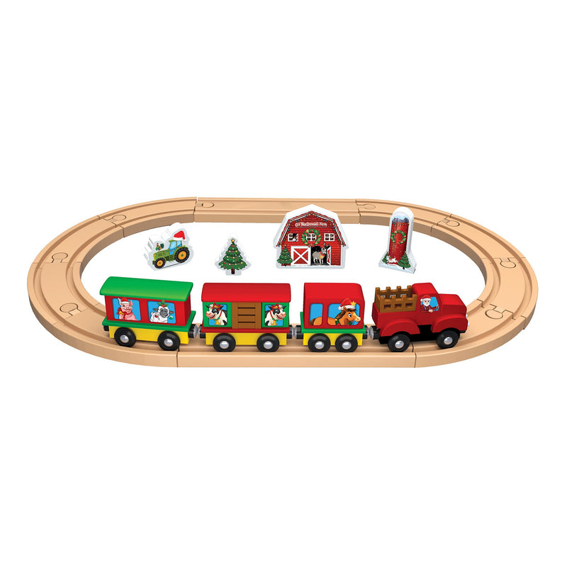Old MacDonald's Farm 18 Piece  Christmas Holiday Wood Toy Train Set